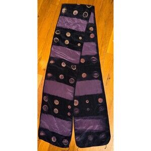 Vintage Silk Scarf Long Black Purple Abstract Polka Dot Wrap 6 Ft Fashion Scarf